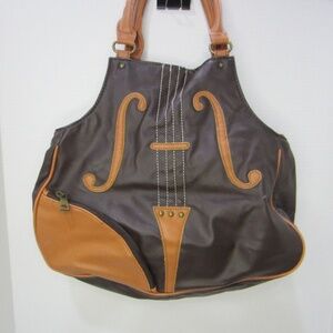 At Violin Purse Shoulder/Double Handle Brown Faux Leather
